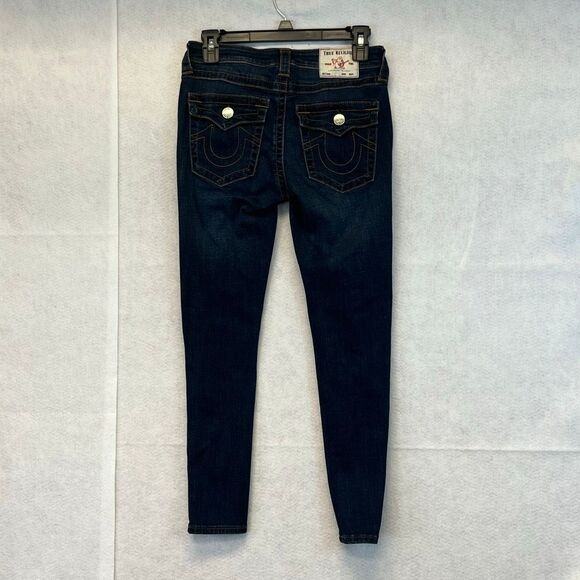 TRUE RELIGION Women’s Jeans Size 27 Blue Halle Mid Rise Capri Distressed Skinny - Picture 12 of 16